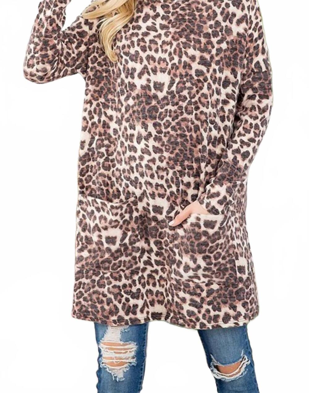 NEW SWEET ADELYN women's round neck pocket detail tunic top in animal print